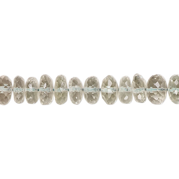 Bead, green quartz (heated), 6x3mm-8x5mm hand-cut micro-faceted rondelle with 0.4-1.4mm hole, B+ grade, Mohs hardness 7. Sold per 9-inch strand. image number 0