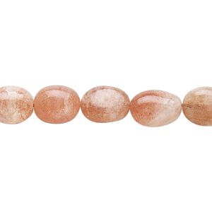 Sunstone 1pkg1, hand-cut puffed oval bead natural 8 inch 10x7mm-12x8mm