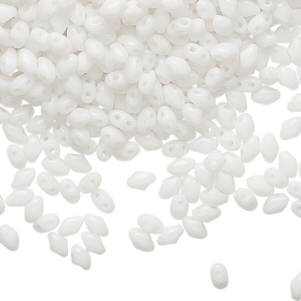 Bead, Preciosa Mini Twin™, Mini Pressed Twin, Czech pressed glass, opaque white, 4x2.5mm oval with (2) 0.7mm holes. Sold per 10-gram pkg. image number 0