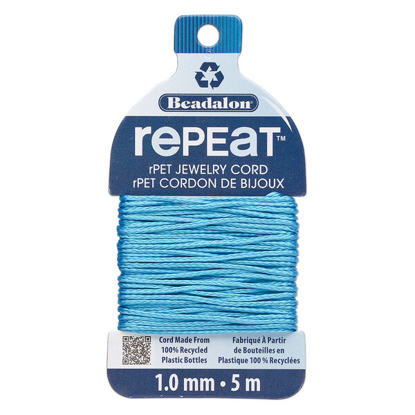 Cord, Beadalon® RePEaT™, recycled polyethylene, sky blue, 1mm, 100-pound test. Sold per 5-meter card. image number 0