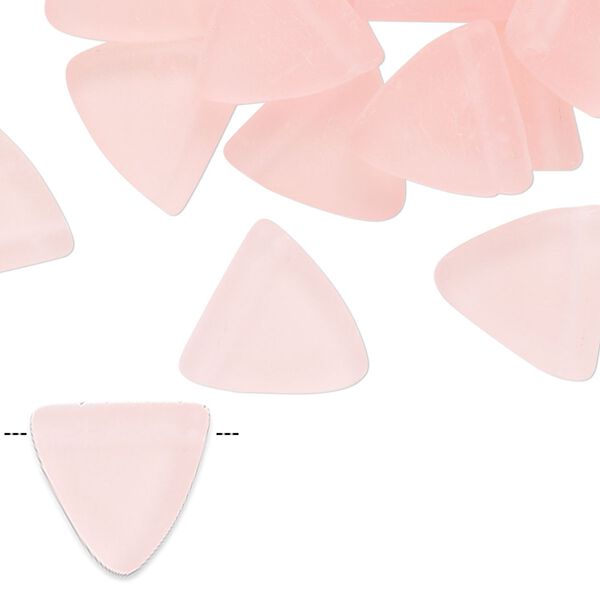 Bead, pressed glass, translucent matte pink, 13mm top-drilled flat triangle. Sold per 2-ounce pkg, approximately 70 beads. image number 0