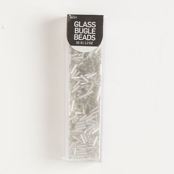 Bugle bead 1pkg1 glass, 7x2mm round tube, 33 gram opaque platinum image number 0