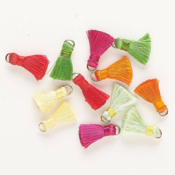 Tassel mix, gold-finished steel and nylon, mixed colors, 20x13mm. Sold per pkg of 12. image number 0
