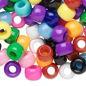 Pony bead mix, plastic, opaque multicolored, 9x6mm. Sold per pkg of 900.