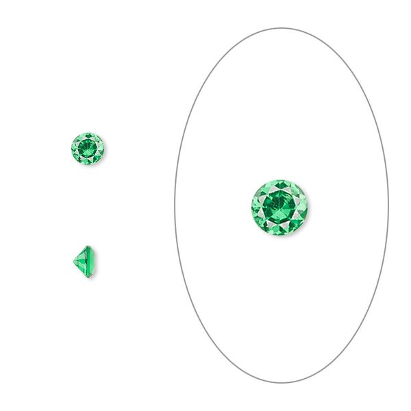 Gem, cubic zirconia, emerald green, 3.5mm faceted round, Mohs hardness 8-1/2. Sold per pkg of 5. image number 0