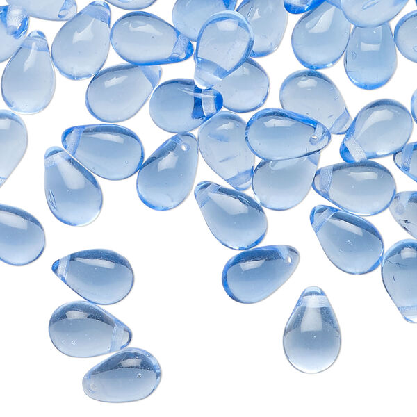 Bead, pressed, glass, translucent blue, 9x6 top-drilled teardrop. Sold per 2-ounce pkg. image number 0