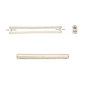 Bead, Delica®, bead frame, pewter, pkg/2, 26.5x3.5mm fits size 11/0 Delica seed beads setting rectangle, gold-plated (F0525/G).