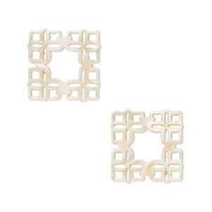 Component, resin, tan, 20mm square with cutouts. Sold per pkg of 8.