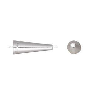 Cone, silver-finished brass, 19x6.5mm with square pattern, 5.5mm hole. Sold per pkg of 10.