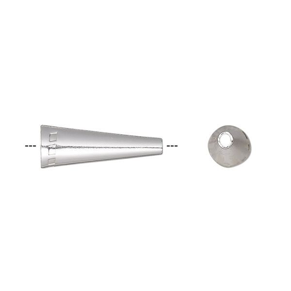 Cone, silver-finished brass, 19x6.5mm with square pattern, 5.5mm hole. Sold per pkg of 10. image number 0