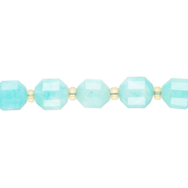 Bead, amazonite (natural), 8mm faceted drum, B grade, Mohs hardness 7. Sold per 8-inch strand, approximately 20 beads. image number 0