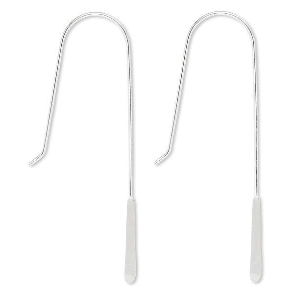 Ear wire, sterling silver, 50mm fishhook with 29mm stack-a-bead shank with 16mm paddle, 21 gauge. Sold per pkg of 2 pairs. image number 0
