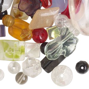 Bead mix, glass, opaque to transparent mixed colors, 5mm-30x19mm mixed shapes. Sold per 1/4 pound pkg, approximately  90 beads.