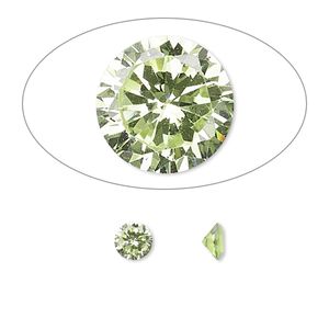 Gem, cubic zirconia, peridot green, 5mm faceted round, Mohs hardness 8-1/2. Sold per pkg of 2.
