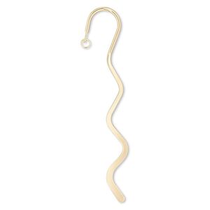 Bookmark, gold-plated steel, 6-inch wavy design with 8mm open jump ring. Sold per pkg of 2.