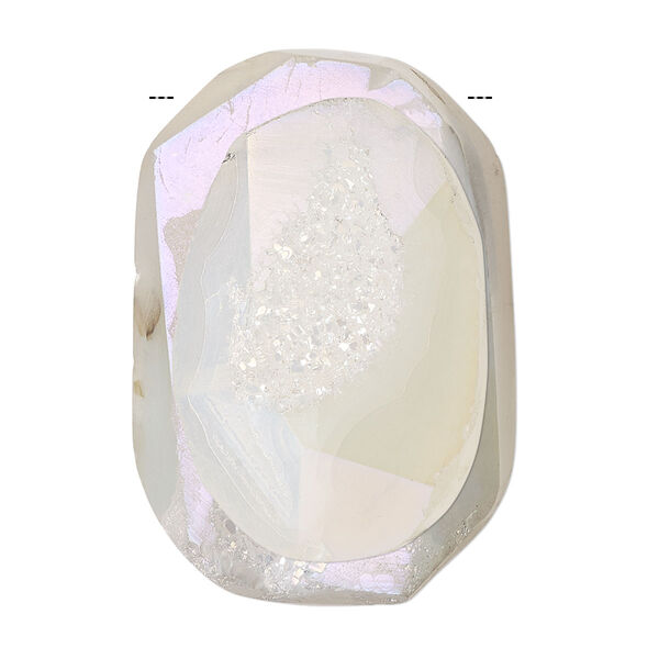 Focal, "druzy" glass (imitation), opaque white AB, 33x23.5mm top-drilled oval. Sold individually. image number 0