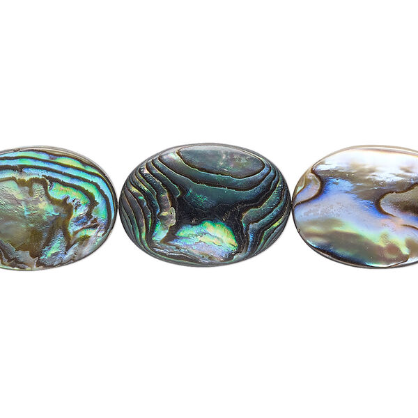 Bead, paua shell and resin (assembled), 18x13mm flat oval. Sold per 15-1/2" to 16" strand. image number 0