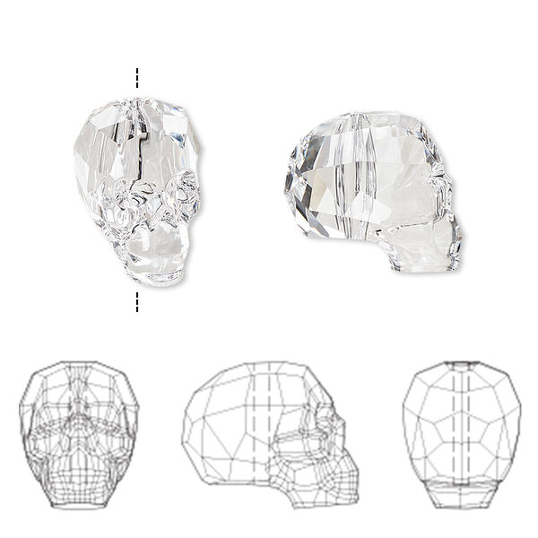 Bead 1pk crystal, Crystal Passions® 14x13mm skull 5750 image number 0