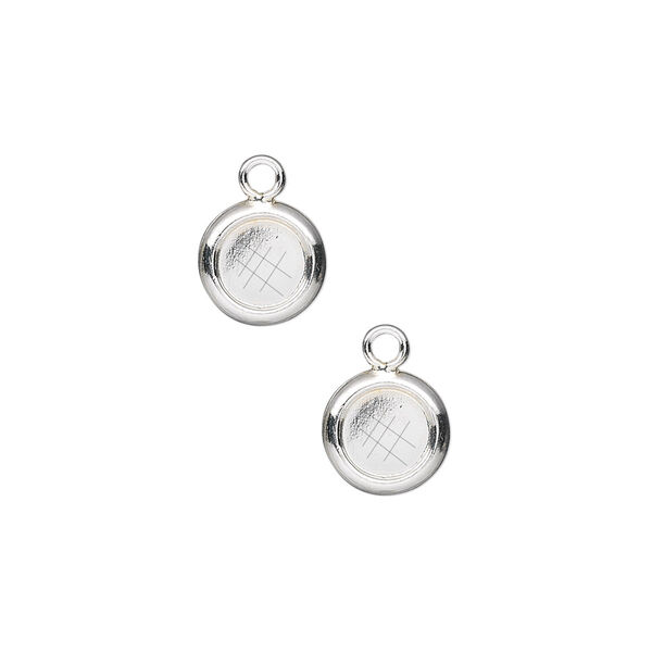 Drop, sterling silver, 8mm solid back round with 6mm round bezel cup setting. Sold per pkg of 2. image number 0