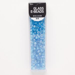 Seed bead, glass, pkg/40g, #6 round, translucent AB light blue.