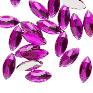 Cabochon, acrylic, transparent magenta, 15x7mm non-calibrated faceted marquise. Sold per pkg of 24.