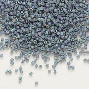 Seed bead, Delica®, glass, pkg/7.5g, #11 round, opaque matte metallic gold iris blue slate (DB-1063).