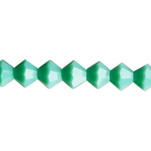 Bead, glass, opaque aqua green, 8mm bicone with 0.6-0.8mm hole. Sold per 15-1/2" to 16" strand.