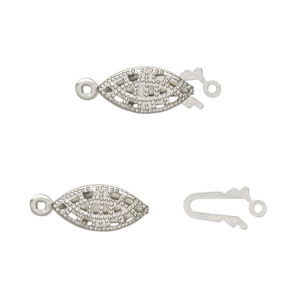 Clasp, fishhook, stainless steel, 14x7mm filigree oval. Sold per pkg of 10. image number 0