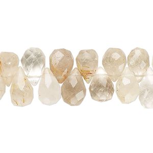 Golden rutilated quartz 1pkg1, hand-cut top-drilled faceted teardrop bead natural 9x7mm-14x9mm
