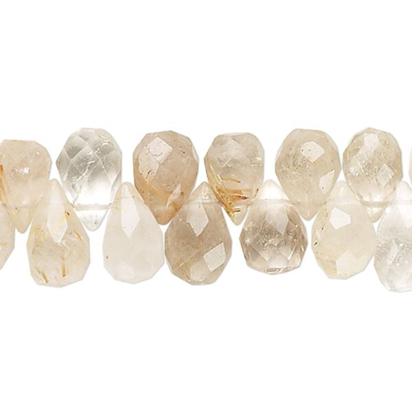 Golden rutilated quartz 1pkg1, hand-cut top-drilled faceted teardrop bead natural 9x7mm-14x9mm image number 0