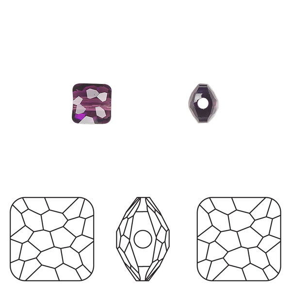 Bead 1pkg4 amethyst, Crystal Passions® 6mm puffed square 5035 image number 0