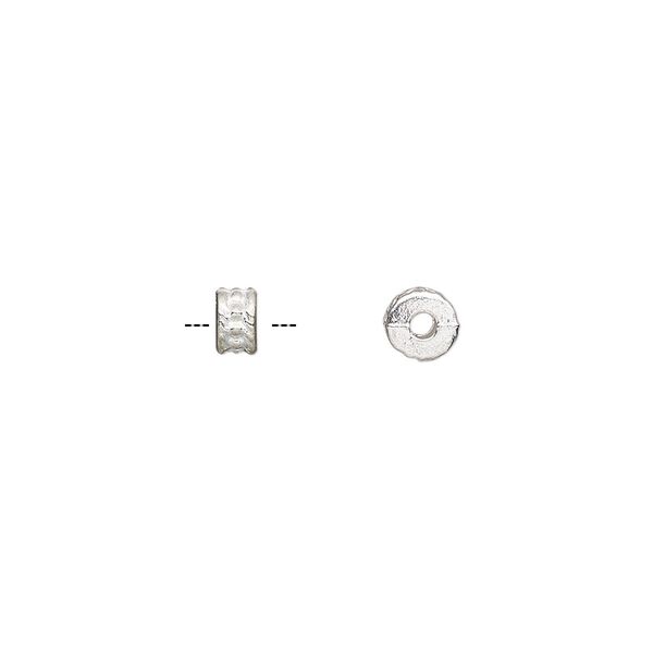 Bead, silver-plated "pewter" (zinc-based alloy), 5x3mm textured rondelle. Sold per pkg of 100. image number 0