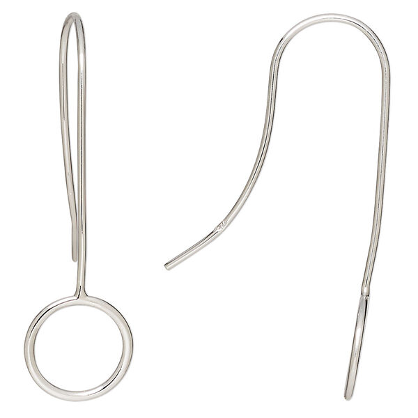 Ear wire, sterling silver, 38mm fishhook with perpendicular loop, 20 gauge. Sold per pair. image number 0