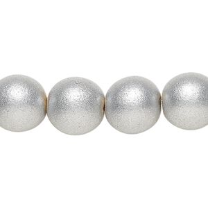 Bead 1pkg1, Taiwanese cheesewood (coated), painted metallic silver, 11-12 round, 15-1/2 to 16 inches.