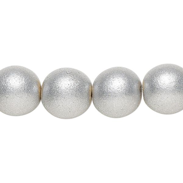 Bead 1pkg1, Taiwanese cheesewood (coated), painted metallic silver, 11-12 round, 15-1/2 to 16 inches. image number 0