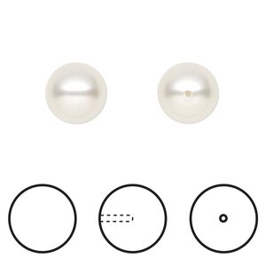 Pearl 1pkg4 white, Crystal Passions® 10mm half-drilled round 5818
