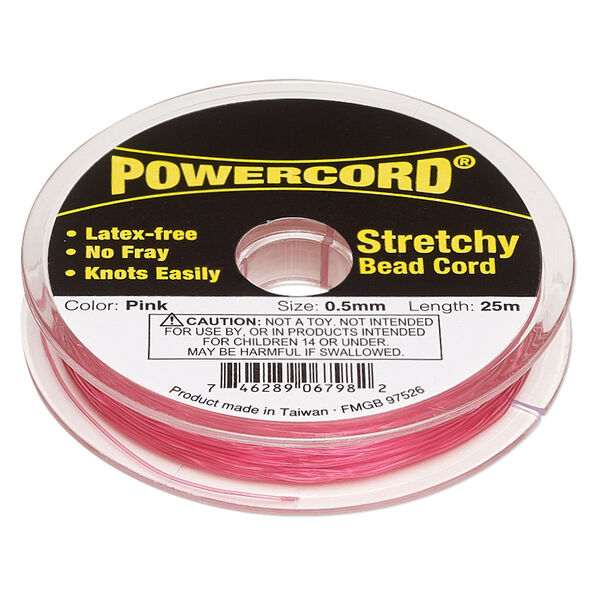 Cord, Powercord®, elastic, pink, 0.5mm, 4-pound test. Sold per 25-meter spool. image number 0