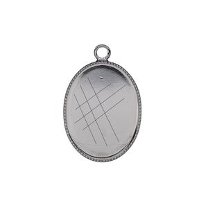 Drop, gunmetal-plated brass, 21x16mm oval with beaded edge and 20x15mm oval bezel setting. Sold per pkg of 6.
