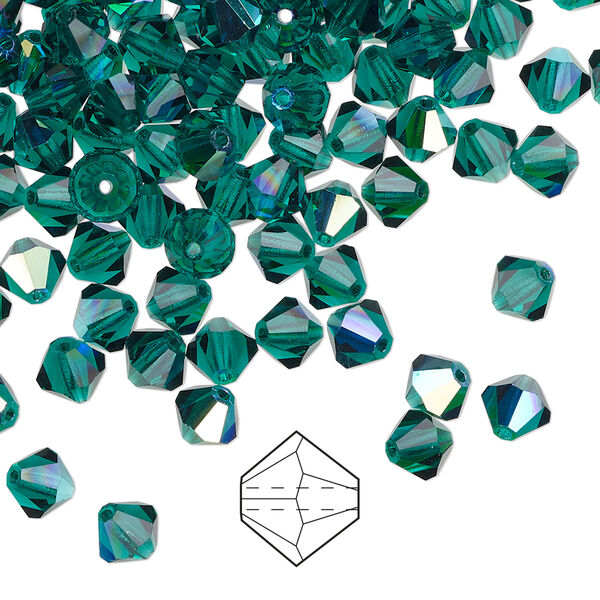 Bead 576pk emerald AB, Preciosa Czech crystal 5mm bicone image number 0
