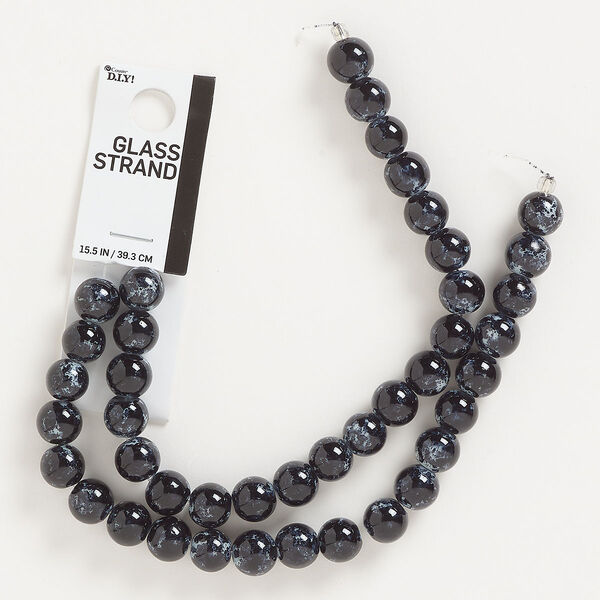 Bead, glass, opaque black and white, 10mm round. Sold per 15-1/2 inch strand. image number 0