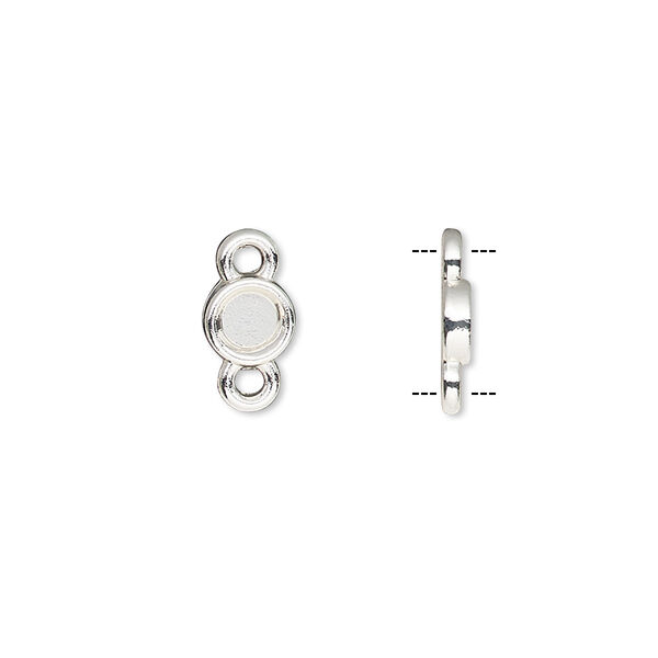 Link, silver-finished brass, 6mm single-sided round with 4mm round setting. Sold per pkg of 10. image number 0