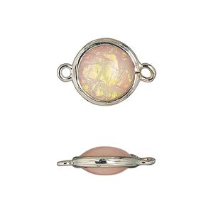 Link, Opalized Ice™, "opal" (resin) and imitation rhodium-finished brass, opaque light pink, 14mm double-sided round. Sold per pkg of 4.