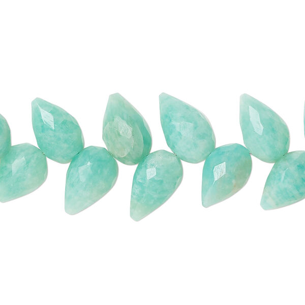 Bead, amazonite (natural), hand-cut 10x7mm herringbone-drilled faceted briolette, B grade, Mohs hardness 6 to 6-1/2. Sold per pkg of 40. image number 0