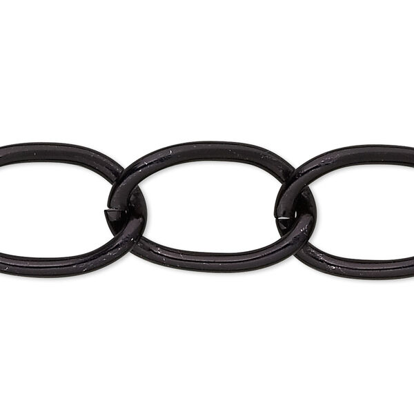Chain, anodized aluminum, black, 15mm curb. Sold per pkg of 25 feet. image number 0