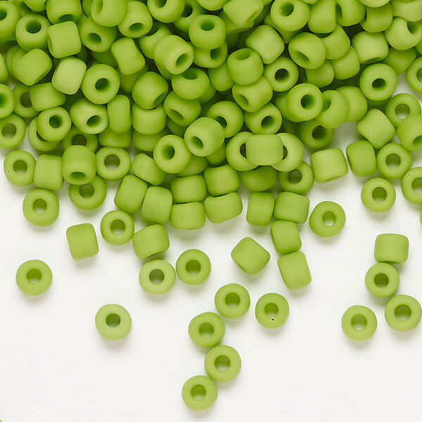 Seed bead, Dyna-Mites™, glass, opaque matte lime, #6 round. Sold per 40-gram pkg. image number 0
