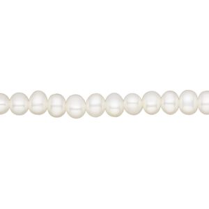 Pearl, White Lotus™, cultured freshwater (bleached), white, 4-4.5mm semi-round, A- grade, Mohs hardness 2-1/2 to 4. Sold per 15-1/2" to 16" strand.