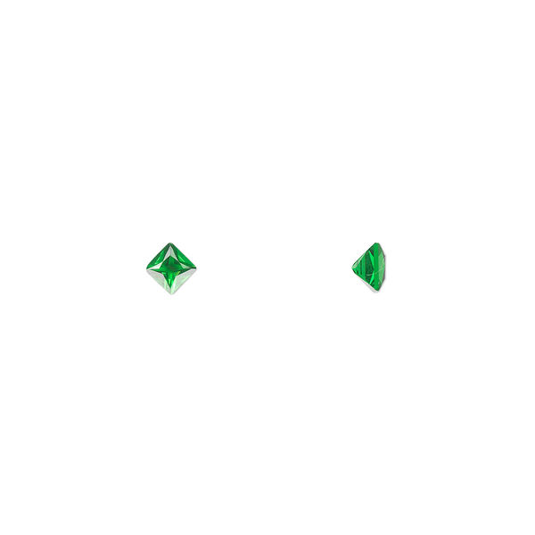 Gem, cubic zirconia, emerald green, 4mm faceted square, Mohs hardness 8-1/2. Sold per pkg of 2. image number 0