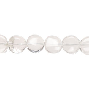 Quartz crystal 1pkg1, hand-cut puffed flat round bead natural, 13 inch 8-10mm