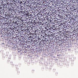 Seed bead, Miyuki, glass, pkg/35g, #15 rocaille, opaque inside dyed color luster purple alabaster base (RR-525).