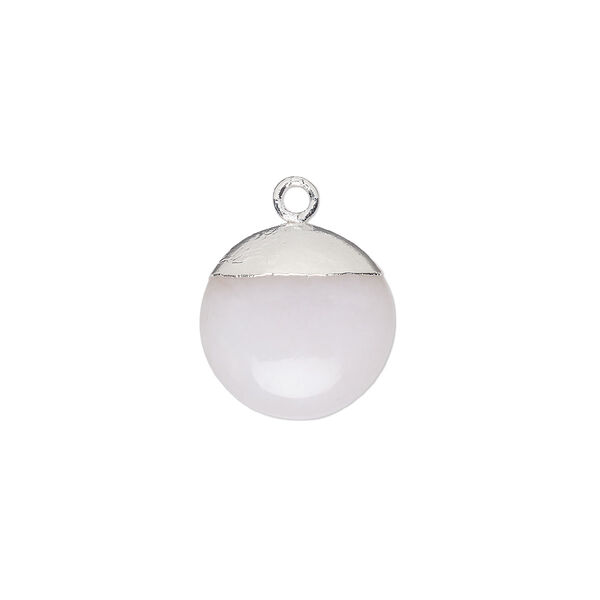 Drop, pink opal (natural) and sterling silver, 12mm puffed flat hand-cut round-1/2. Sold individually. image number 0